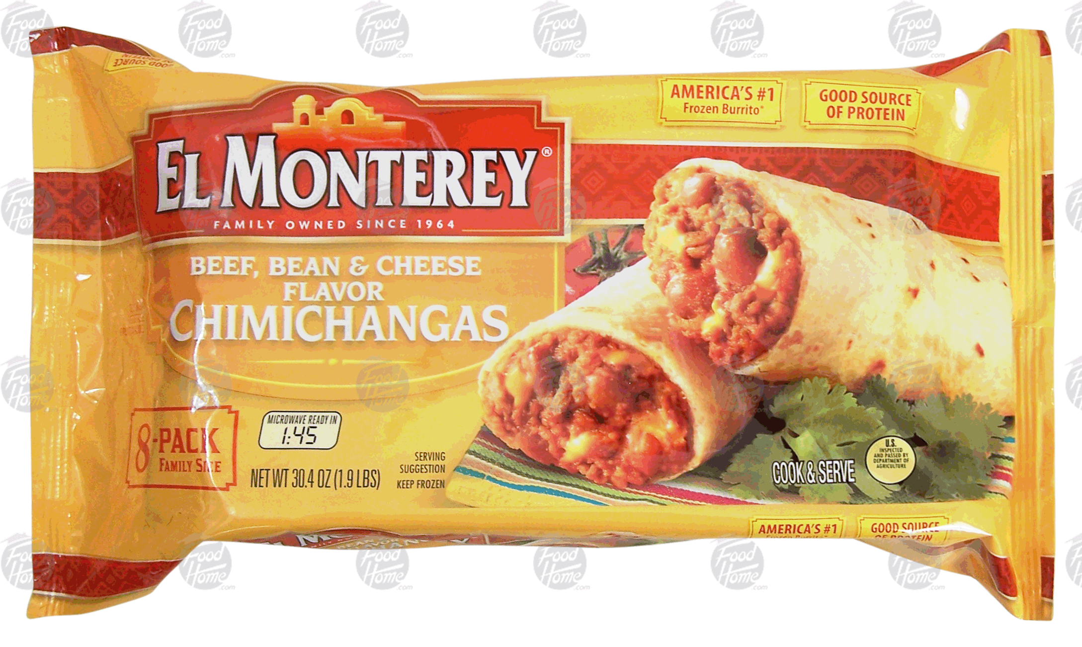 El Monterey  beef, bean & cheese flavor chimichangas, 8 pack Full-Size Picture